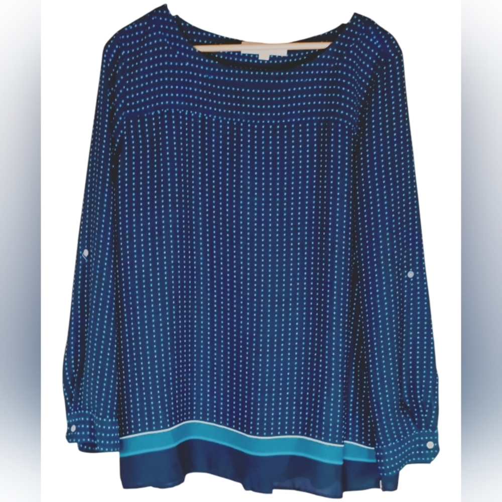 Loft Blue and Teal roll tab Long Sleeve Blouse Size L
